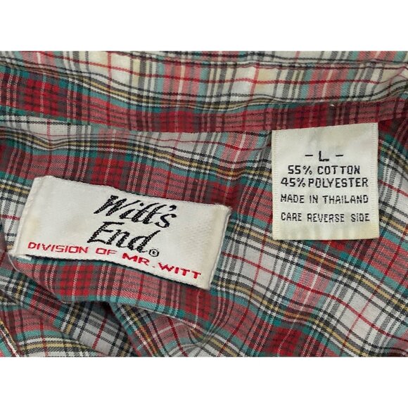 VTG Witts End Plaid LS Shirt Button Front Top Red Green White Men Large - Picture 13 of 13